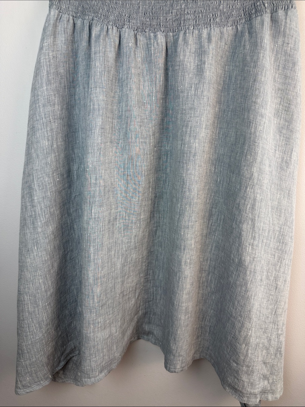 Eileen Fisher Organic Linen Smocked A-Line Skirt Handkerchief Hem Medium Pockets - Picture 15 of 16